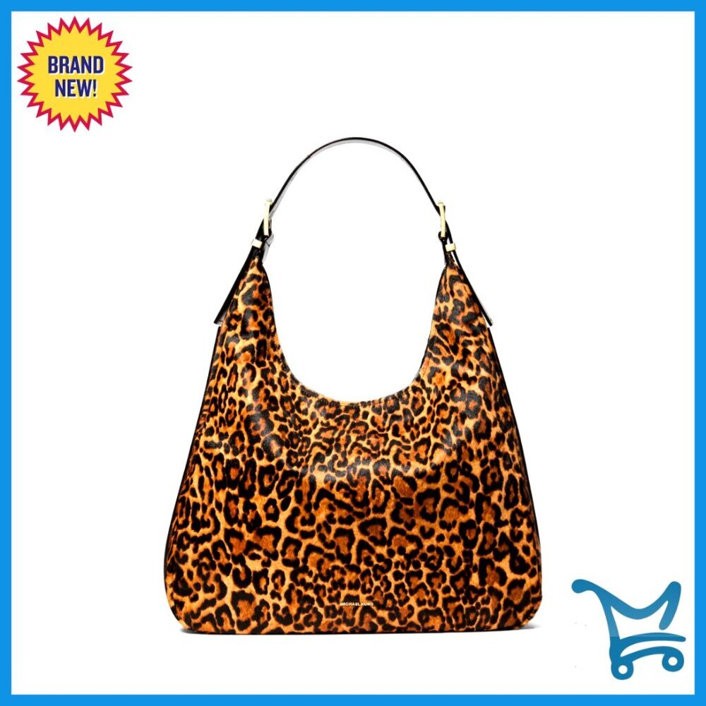 Large Hobo Shoulder Bag, Leopard Print Calf Hair, Weekender Carryall